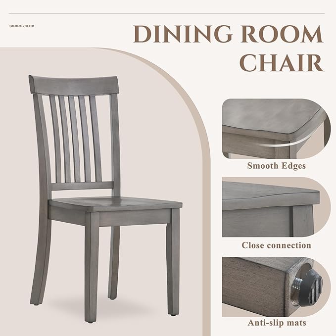COLAMY Wooden Dining Chairs Set of 6, Spindle High Back Windsor Kitchen Side Chair, Farmhouse Dining Chairs for Kitchen and Dining Room, Light Grey - LeafyLoom