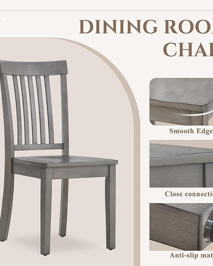 COLAMY Wooden Dining Chairs Set of 4, Spindle High Back Windsor Kitchen Side Chair, Farmhouse Dining Chairs for Kitchen and Dining Room, Light Grey - LeafyLoom