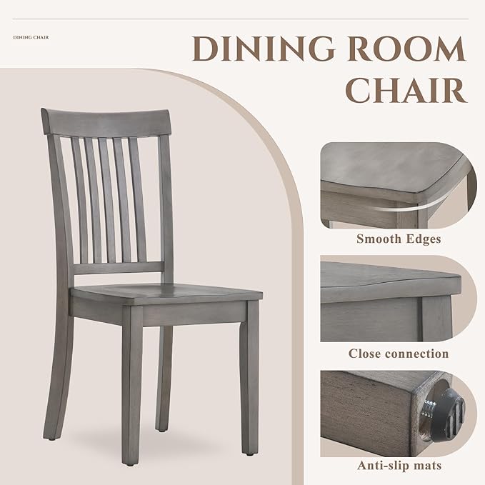 COLAMY Wooden Dining Chairs Set of 4, Spindle High Back Windsor Kitchen Side Chair, Farmhouse Dining Chairs for Kitchen and Dining Room, Light Grey - LeafyLoom