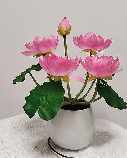 Colorful LED Lotus Flower Lamp Buddha Lamp for Cabinet Buddhist Altar - Artificial Lotus Flower Lamp for Home Living Room Desktop Decor (Colour Light) - LeafyLoom
