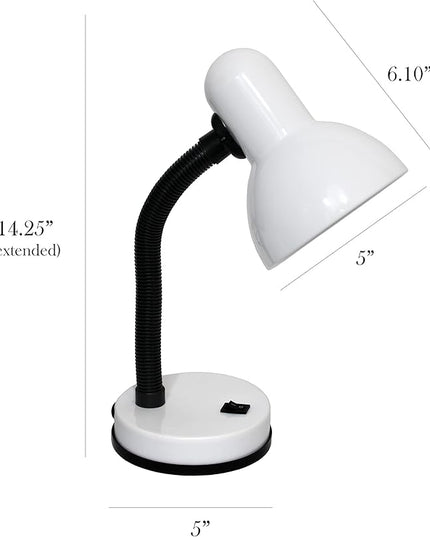 Simple Designs LD1003-WHT Basic Metal Desk Lamp with Flexible Hose Neck for Office, Living Room, Bedroom, College Dorm, Bookshelf, White (Pack of 1) - LeafyLoom