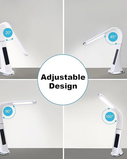 LED Desk Lamp with Digital Display Calendar Temperature,Rechargeable Desk Lamp for Home Office with Adjustable Neck,Dimmable Reading Light with Touch Control,Cordless Study Lamp with USB Charging Port - LeafyLoom