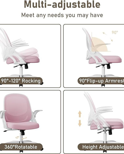 Home Office Chair Work Desk Chair Comfort Ergonomic Swivel Computer Chair, Breathable Mesh Desk Chair, Lumbar Support Task Chair with Wheels and Flip-up Arms and Adjustable Height - LeafyLoom