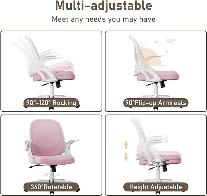 Home Office Chair Work Desk Chair Comfort Ergonomic Swivel Computer Chair, Breathable Mesh Desk Chair, Lumbar Support Task Chair with Wheels and Flip-up Arms and Adjustable Height - LeafyLoom