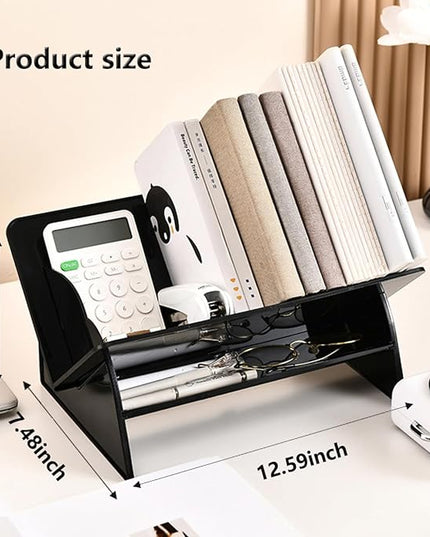 Acrylic Desktop Bookshelf, Detachable Bookcase, Clear Book Organizer, Book/CD/Magazine Rack for Office/Study Room Library/Home (Black, 12.6") - LeafyLoom