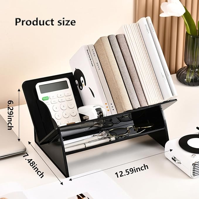 Acrylic Desktop Bookshelf, Detachable Bookcase, Clear Book Organizer, Book/CD/Magazine Rack for Office/Study Room Library/Home (Black, 12.6") - LeafyLoom