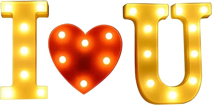 Light Up I Love You Letters Sign for Wedding LED Heart Marquee Lights Night Light Lamp Christmas Holiday Gift Home Party Decoration - LeafyLoom