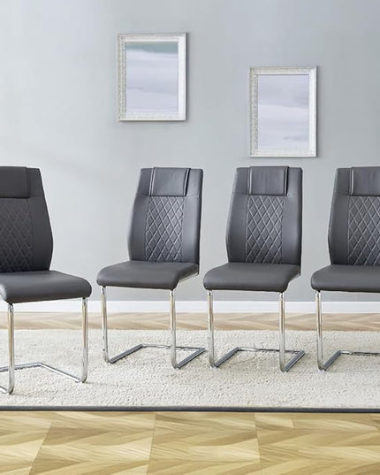 NicBex Dining Chairs Set of 4 Modern Faux Leather High Back Dining Room Kitchen Chairs with Silver Metal Legs,Side Chairs for Dining Room, Kitchen,Living Room, and Restaurants,Gray - LeafyLoom