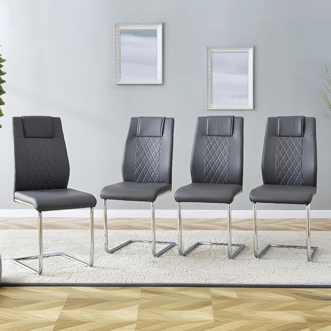 NicBex Dining Chairs Set of 4 Modern Faux Leather High Back Dining Room Kitchen Chairs with Silver Metal Legs,Side Chairs for Dining Room, Kitchen,Living Room, and Restaurants,Gray - LeafyLoom
