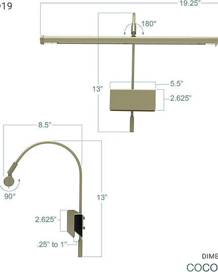 Cocoweb 19" Grand Piano Lamp - Adjustable, Antique Brass Finish, LED Clip-on with Dimmer - GPLED19ABD - LeafyLoom