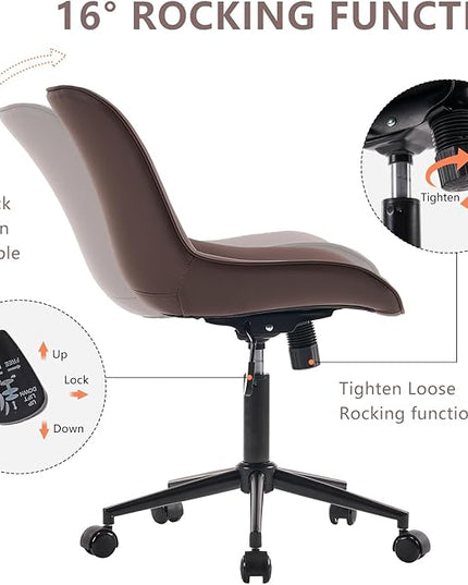 YOUNIKE Desk Chair with Wheels Armless Office Chair Swivel Rolling Task Chair with Back Upholstered Faux Leather Computer Chair Height Adjustable Modern Ergonomic Seat, Loads 300 lbs, Brown - LeafyLoom