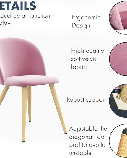 Accent Living Room Chairs - Pink Velvet Dining Chairs Set of 2, Vanity Armless Chair for Makeup Room, Bedrooms, Kitchen, Upholstered Side Chairs with Wooden-Like Legs - LeafyLoom
