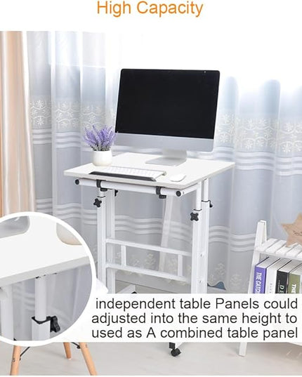 DlandHome Mobile Standing Desk Stand Up Desk Rolling Desk, Stand Sit Desk Mobile Computer Desk Adjustable Standing Desk 23.6inches Table Workstation Mobile Desk Cart Tray White - LeafyLoom
