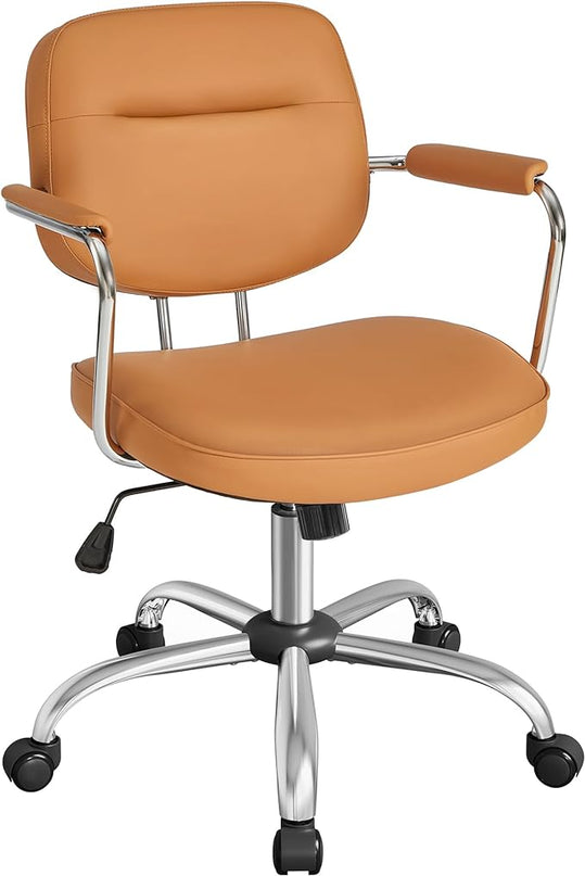 VASAGLE Office Chair, Desk Chair, Vanity Chair with Back, Individual Armrest Structure, Synthetic Leather, Adjustable Height, for Home Office, Caramel Brown UOBG033K02 - LeafyLoom