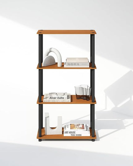 Furinno Turn-N-Tube 4-Tier Multipurpose Shelf Display Rack, Shelving Unit, Bookcase, Light Cherry/Black - LeafyLoom