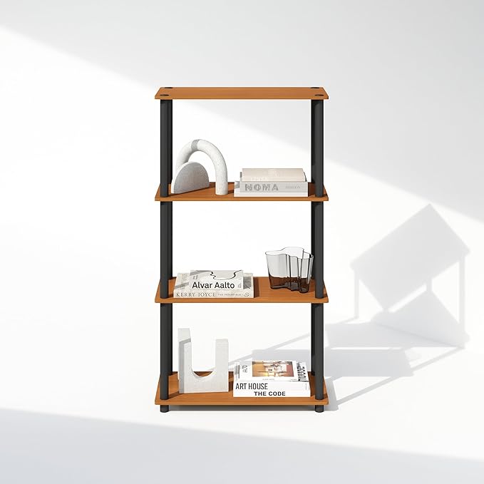 Furinno Turn-N-Tube 4-Tier Multipurpose Shelf Display Rack, Shelving Unit, Bookcase, Light Cherry/Black - LeafyLoom
