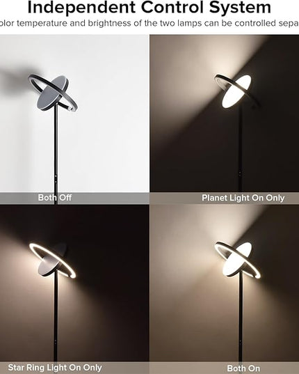 FIMEI Floor Lamp, Sky Modern Bright Standing Lamp with Rotatable Outer Ring Light, 3 Color Temperature and Stepless Dimming, Remote/Touch Independent Control for Living Room Bed Room Office, Black - LeafyLoom