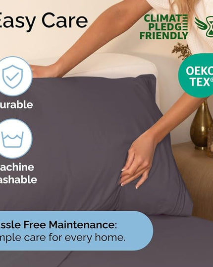Split King Size 5 Piece Sheet Set - Comfy Breathable & Cooling Sheets - Hotel Luxury Bed Sheets for Women & Men - Deep Pockets, Easy-Fit, Soft & Wrinkle Free Sheets - Dark Grey Oeko-Tex Bed Sheet Set - LeafyLoom