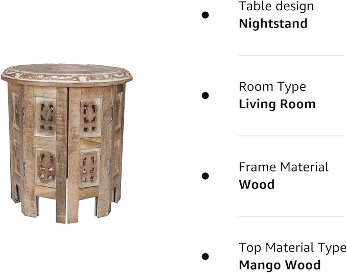 Round Side Table,Small Table, Round End Table,Side Table, Side Tables Living Room, Altar Table, Carved Side Table,Wood Accent Table,Carved Wood Table 12" Round Top x 12" High White Wash - LeafyLoom