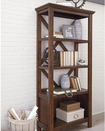 Signature Design by Ashley Baldridge Rustic 78" Bookcase with 4 Shelves, Distressed Brown - LeafyLoom