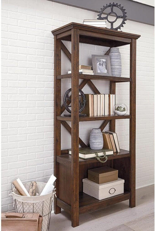 Signature Design by Ashley Baldridge Rustic 78" Bookcase with 4 Shelves, Distressed Brown - LeafyLoom