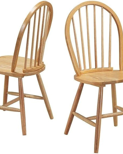 HAPPYGRILL 2 Pieces Wooden Dining Chairs Set, Vintage Armless Windsor Chairs, Kitchen Dining Chairs with Backrest, Natural - LeafyLoom