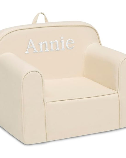 Delta Children Personalized Cozee Chair - Customize with Name – Foam Kids Chair for Ages 18 Months and Up, Oatmeal - LeafyLoom