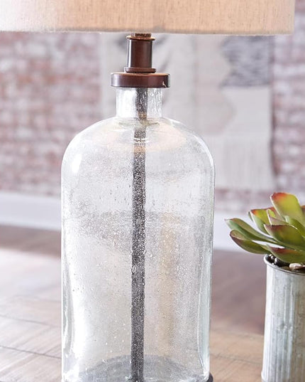 Signature Design by Ashley Bandile Modern Farmhouse 22.5" Seeded Glass Table Lamp, Bronze - LeafyLoom