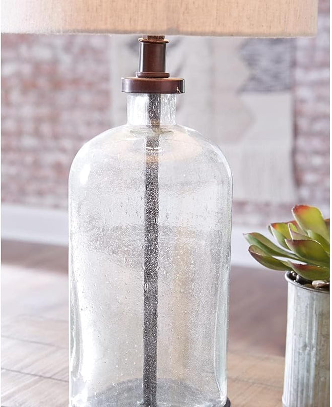 Signature Design by Ashley Bandile Modern Farmhouse 22.5" Seeded Glass Table Lamp, Bronze - LeafyLoom