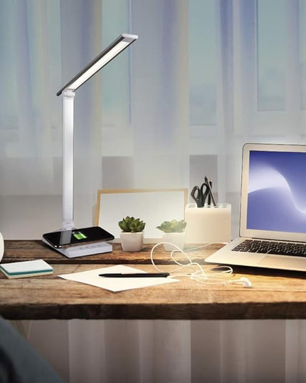 OttLite Entice LED Desk Lamp with Wireless Charging – Folds Down, Adjustable Arm & Shade, Touch Controls, 3 Color Temperatures, ClearSun LED, for Work, Study, Reading, Crafting - LeafyLoom