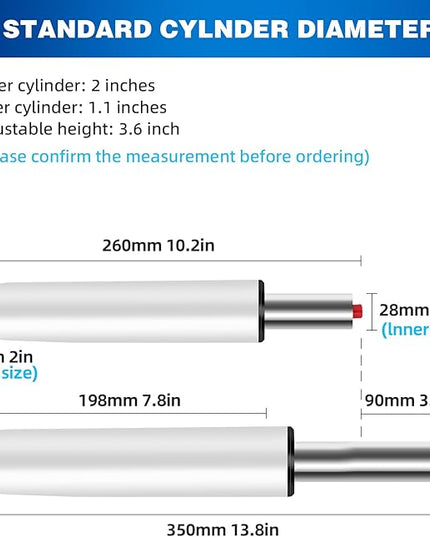 Premium Office Chair Cylinder Replacement - Universal Heavy-Duty Class 3 Hydraulic Piston with 1000lbs Load Capacity - Designed to Elevate Your Office Experience (White, Gas Lift) - LeafyLoom