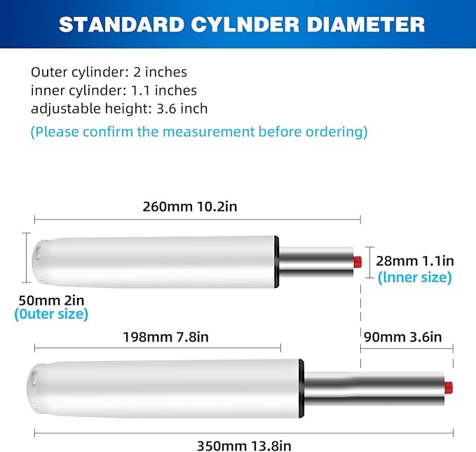 Premium Office Chair Cylinder Replacement - Universal Heavy-Duty Class 3 Hydraulic Piston with 1000lbs Load Capacity - Designed to Elevate Your Office Experience (White, Gas Lift) - LeafyLoom