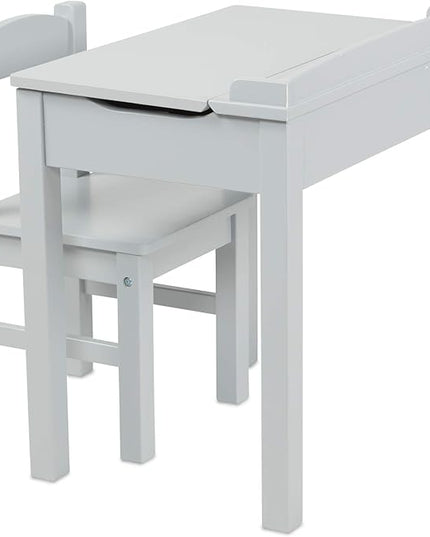 Melissa & Doug Wooden Lift-Top Desk & Chair - Gray , Grey - Toddler And Kids , For Ages 3+ With Self-Containted Storage And Chair Set - LeafyLoom