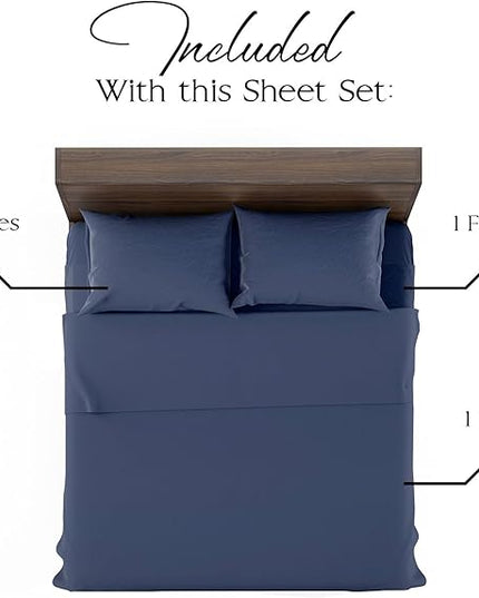 Northwest Ashford Home Essentials Bedding, 4 Piece King Size Sheet Set, Estate Blue - LeafyLoom