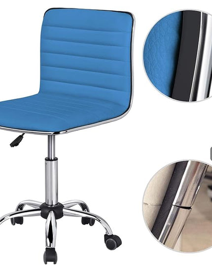 Yaheetech PU Leather Office Chairs, Ribbed Armless Swivel Chairs, Ergonomic Low Back Task Chairs with Wheels Blue - LeafyLoom