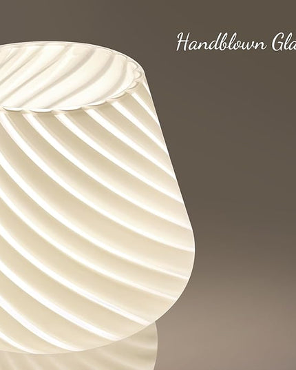Mushroom Lamps Set of 2 - Small Bedside Table Lamp with Striped Glass, Nightstand Lamp for Bedroom, Living Room, Bulb Included(White) - LeafyLoom