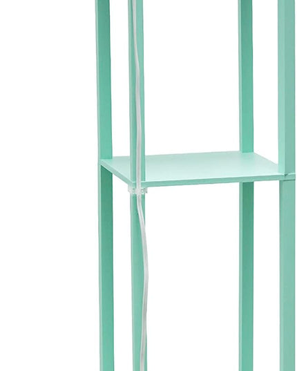Simple Designs LF1037-AQU Floor Lamp Etagere Organizer Storage Shelf with 2 USB Charging Ports, 1 Charging Outlet and Linen Shade, Aqua - LeafyLoom