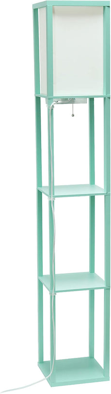 Simple Designs LF1037-AQU Floor Lamp Etagere Organizer Storage Shelf with 2 USB Charging Ports, 1 Charging Outlet and Linen Shade, Aqua - LeafyLoom