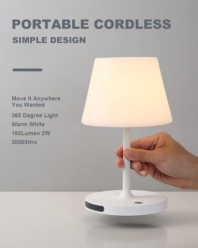 Outdoor Battery Operated Table Lamp Waterproof, 4000mAh Cordless Table Lamp Rechargeable, Touch Dimmable Desk Lamp, LED Night Light for Patio Camping Restaurant Home, H9.6in, White - LeafyLoom