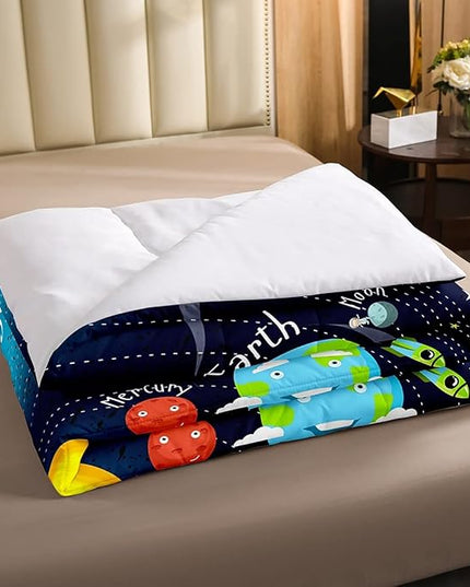 Erosebridal Outer Space Comforter Set Starry Sky Bedding Set King Size for Kids Boys Girls Room Galaxy Planet Space Duvet Sets Solar System Cartoon Down Comforter 3 Pieces with 2 Pillow Cases, Blue - LeafyLoom