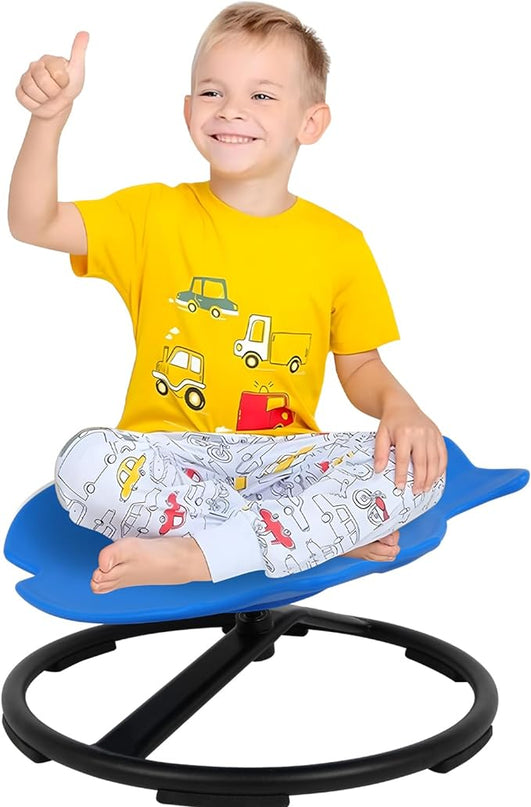 Kids Swivel Chair, Kids Spinning Chair, Dark Blue Sensory Products Metal Base Non-Slip Seat and Spin Chair for Autism Child Body Coordination Training Age 2-10 Indoor and Outdoor - LeafyLoom
