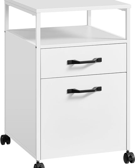 VASAGLE File Cabinet, Mobile Filing Cabinet with Wheels, 2 Drawers, Open Shelf, for A4, Letter Size, Hanging File Folders, Cloud White UOFC071W14 - LeafyLoom