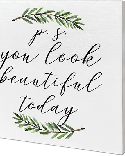 Home Office Desk Wooden Box Sign Decor, You Look Beautiful Today, Inspirational Quotes Desk Decor Motivational Desk Decorations for Women Girls Teens Student Office Classroom School - LeafyLoom
