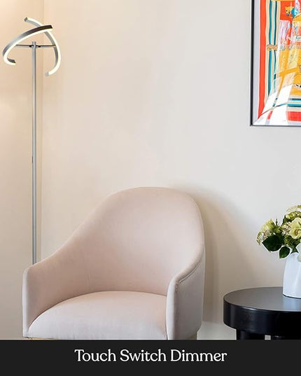 Brightech Halo Split Floor Lamp, Modern Bright LED Torchiere Floor Lamp for Offices - Dimmable, Tall Standing Lamp for Living Room or Bedroom - Adjustable Light w/Rotating Angles - Platinum Silver - LeafyLoom