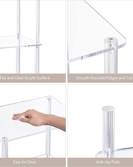 Acrylic Bookcase for Small Spaces, 3 Tier Clear Bookshelf for Bedroom, Bathroom, Living Room, Multipurpose Shelving Unit for Collectibles, Plants, Display, 15.7'' L x 11.8'' W x 30.7'' H - LeafyLoom