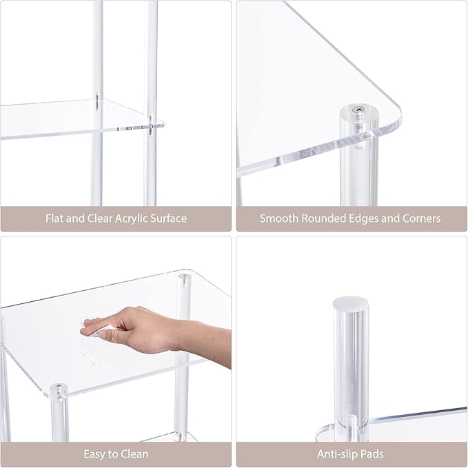 Acrylic Bookcase for Small Spaces, 3 Tier Clear Bookshelf for Bedroom, Bathroom, Living Room, Multipurpose Shelving Unit for Collectibles, Plants, Display, 15.7'' L x 11.8'' W x 30.7'' H - LeafyLoom