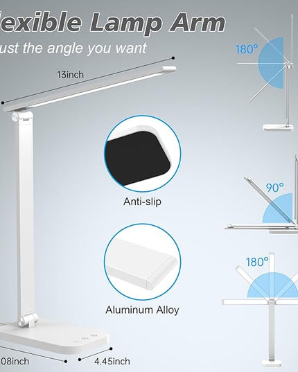 Bright Led Desk Lamp for College Dorm - Foldable Study Desk Light for Home Office, Modern Dorm Study Desk Lamps, 5 Light Mode Dimmable Brightness Eye-Caring Craft Task Lamp Desktop Lamp for Reading - LeafyLoom