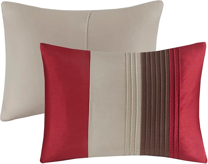 Madison Park Amherst Faux Silk Comforter Set-Casual Contemporary Design All Season Down Alternative Bedding, Matching Shams, Bedskirt, Decorative Pillows, Queen(90"x90"), Red, 7 Piece (MP10-037) - LeafyLoom