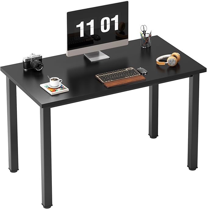 Need Small Desk, 39.4 inches Sturdy Writing Desk for Small Spaces, Small Computer Desk Teens Desk Study Table Laptop Desk Home Ofice Desk, Black Metal Frame, Black - LeafyLoom