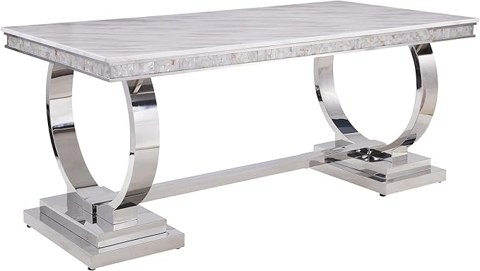 NicBex Dining Table Contemporary Kitchen Table Farmhouse Rustic Dining Table, White Printed Faux Marble & Mirrored Silver Finish Rectangular Dining Table, Easy Assembly, White - LeafyLoom